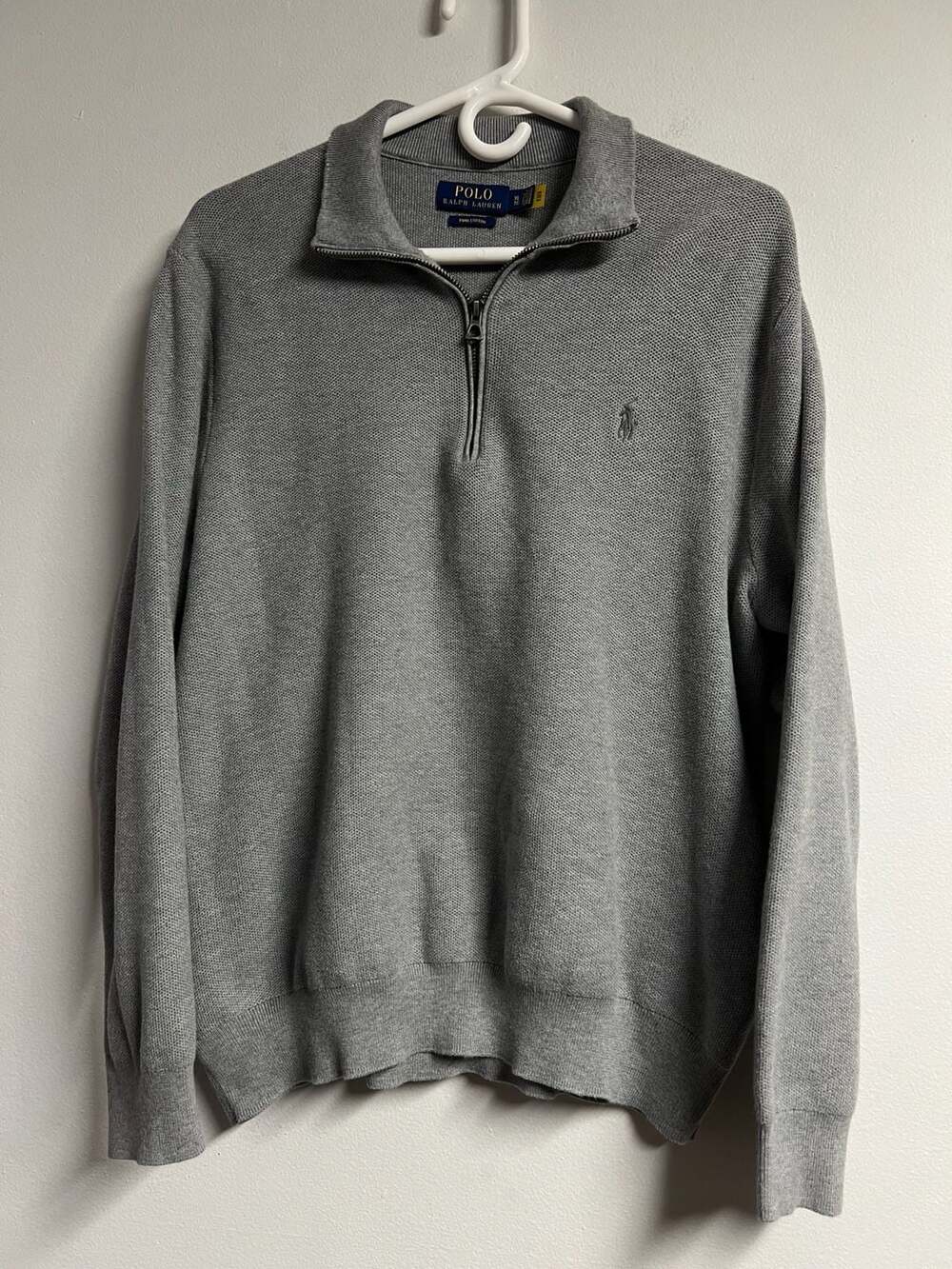 Polo Ralph Lauren Quarter-Zip Sweater Size M Grey Pima Cotton